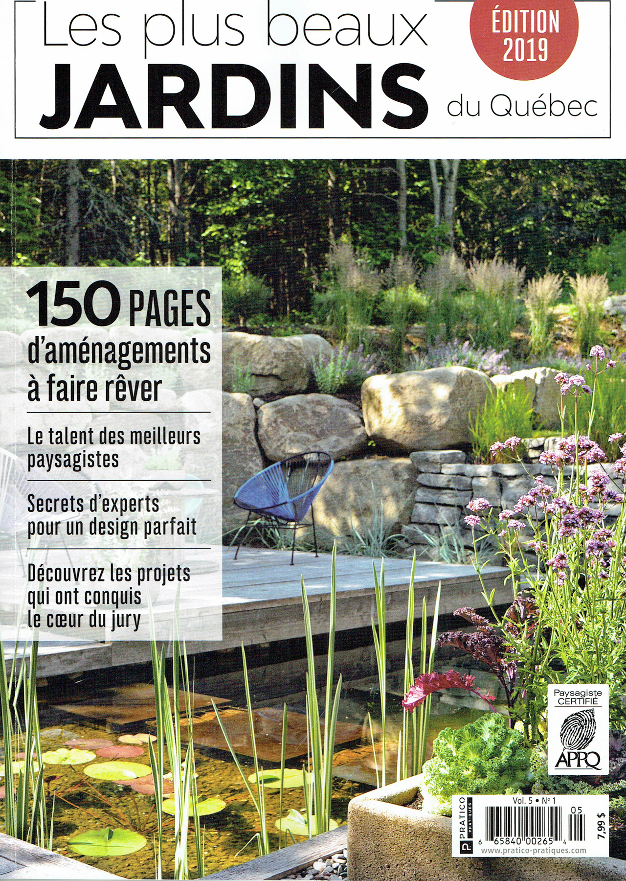 a magazine cover with a garden and rocks